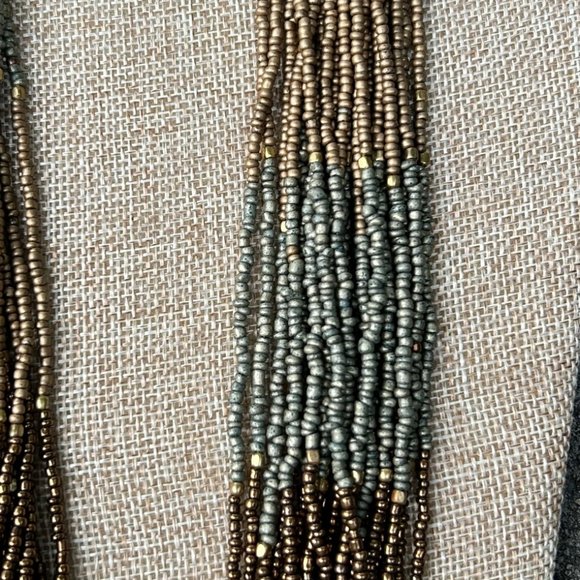 Green, Tan and Brown Glass Seed Beaded Necklace - Picture 7 of 7